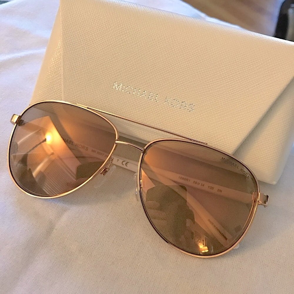 Michael Kors AVIATORS gold & white sunglasses with MICHAEL KORS eyewear case